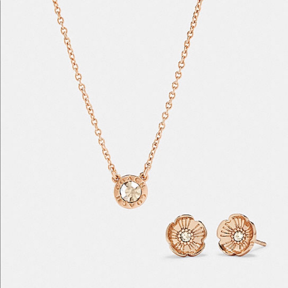 COACH Circle Necklace & Tea Rose Earrings Set